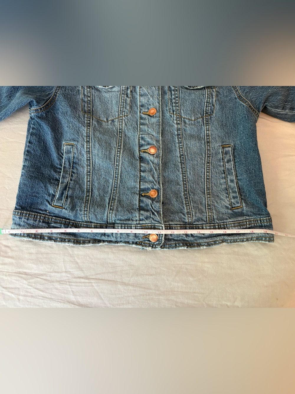 Universal Thread Denim Jacket Medium Stretch Trucker Blue Copper Buttons - Picture 7 of 8